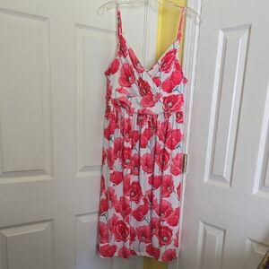 Floral Spaghetti-Strap Sundress in Red and White